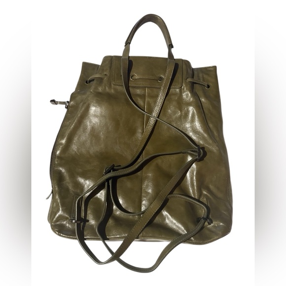 Halston Heritage Olive Green Leather Backpack New Without Tags